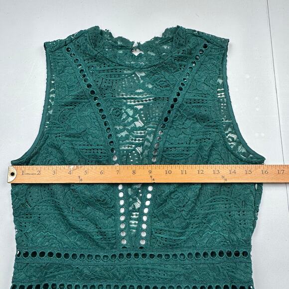 Saylor Dress Womens Medium Green Rosemary Open Back Lace Party Cocktail Holiday - Picture 9 of 12